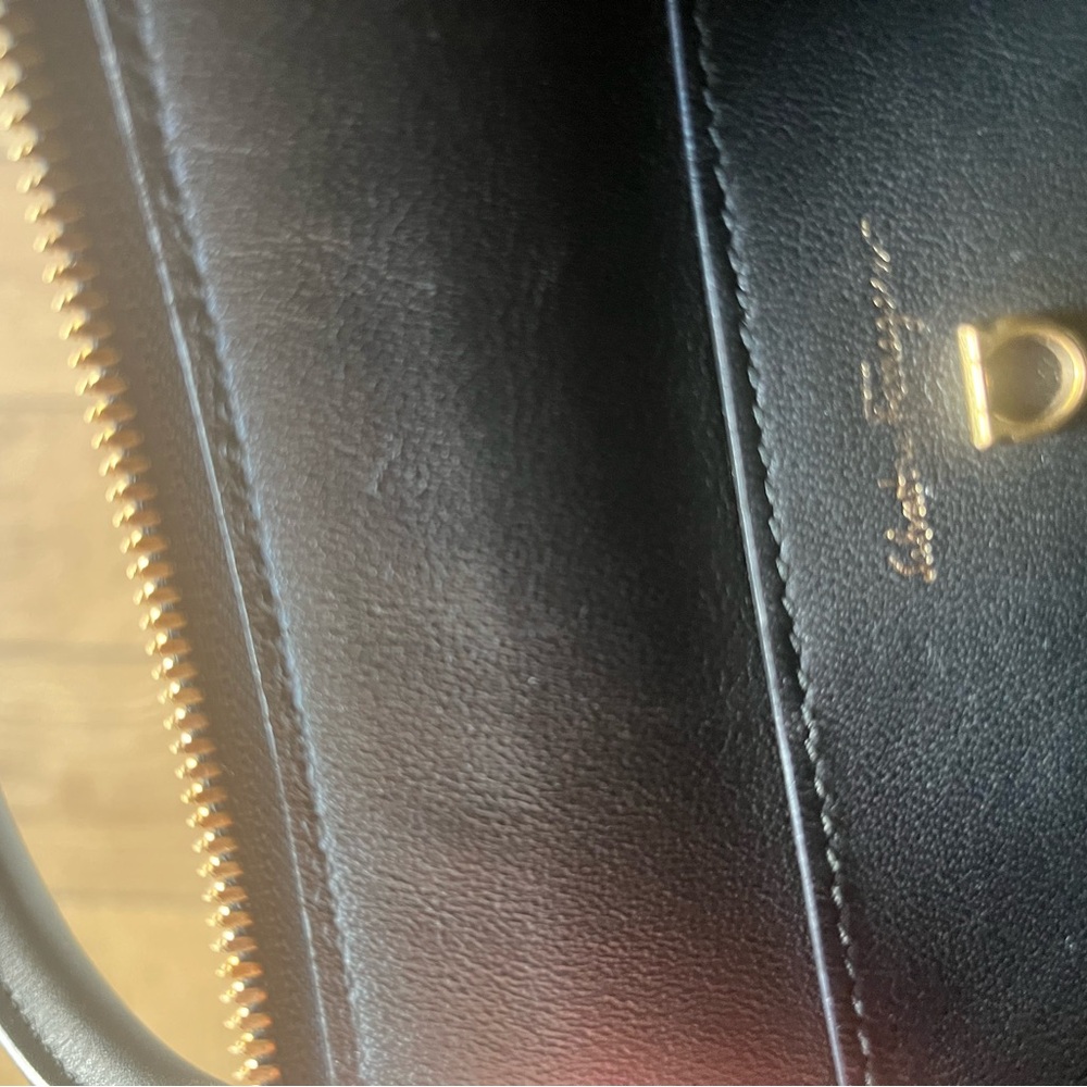 Salvatore Ferragamo Black and Gold Structured Leather Satchel - Picture 2 of 4